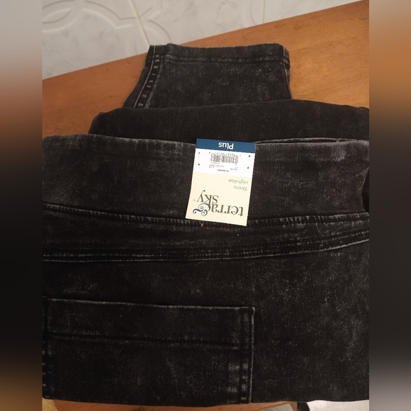 Terra & Sky Black Jeggings Black Acid Wash High Weight Skinny - Picture 12 of 16
